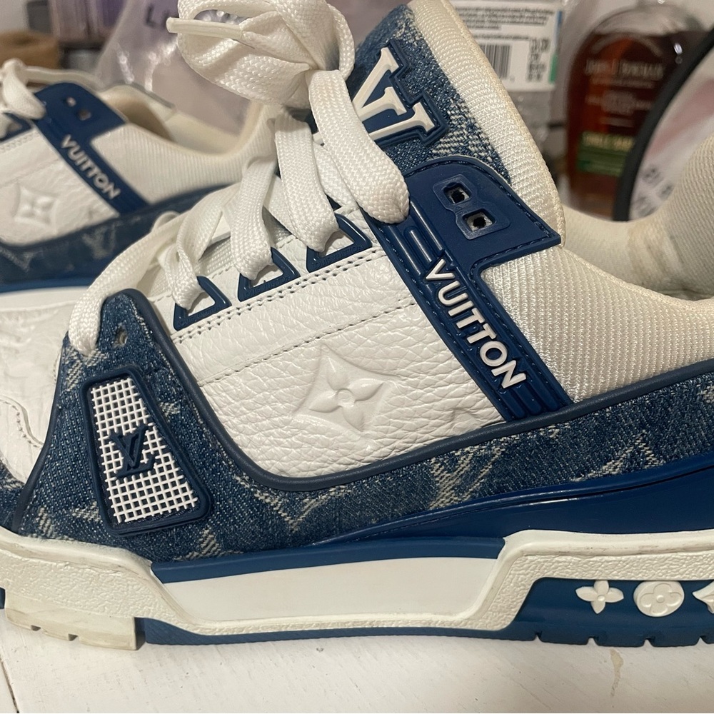 Louis Vuitton  Trainer White and Blue Monogram Sneakers